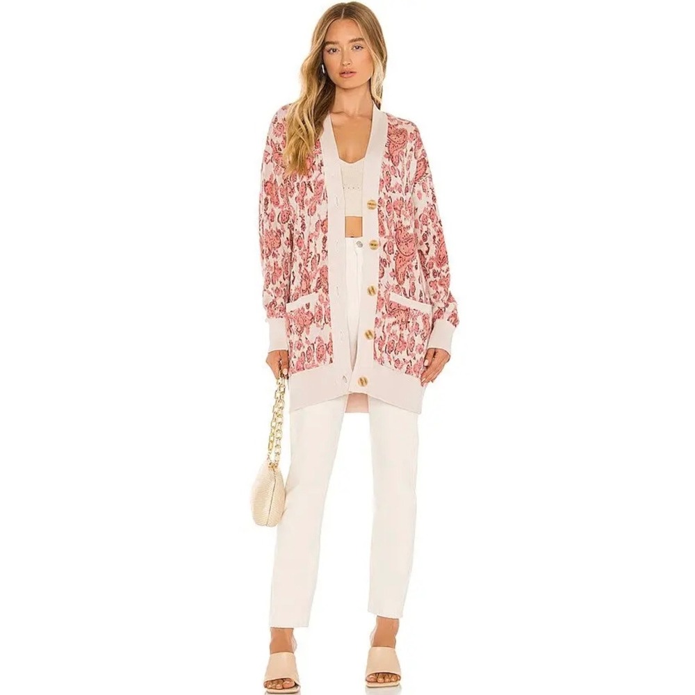 Hemant & Nandita Luana Pink Floral Long Line Cardigan Size‎ Small Boho